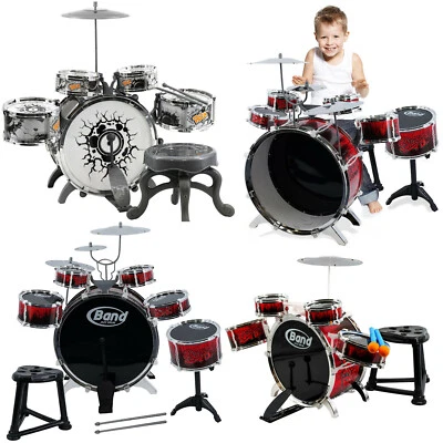Kids My First Drum Kit Play Set Drums Cymbal Musical Toy Instrument Pedal Stool
