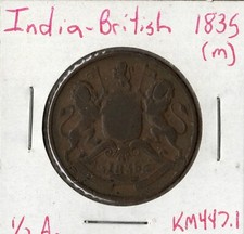 Coin India (British East India Company) 1/2 Anna 1835 (m) KM447.1
