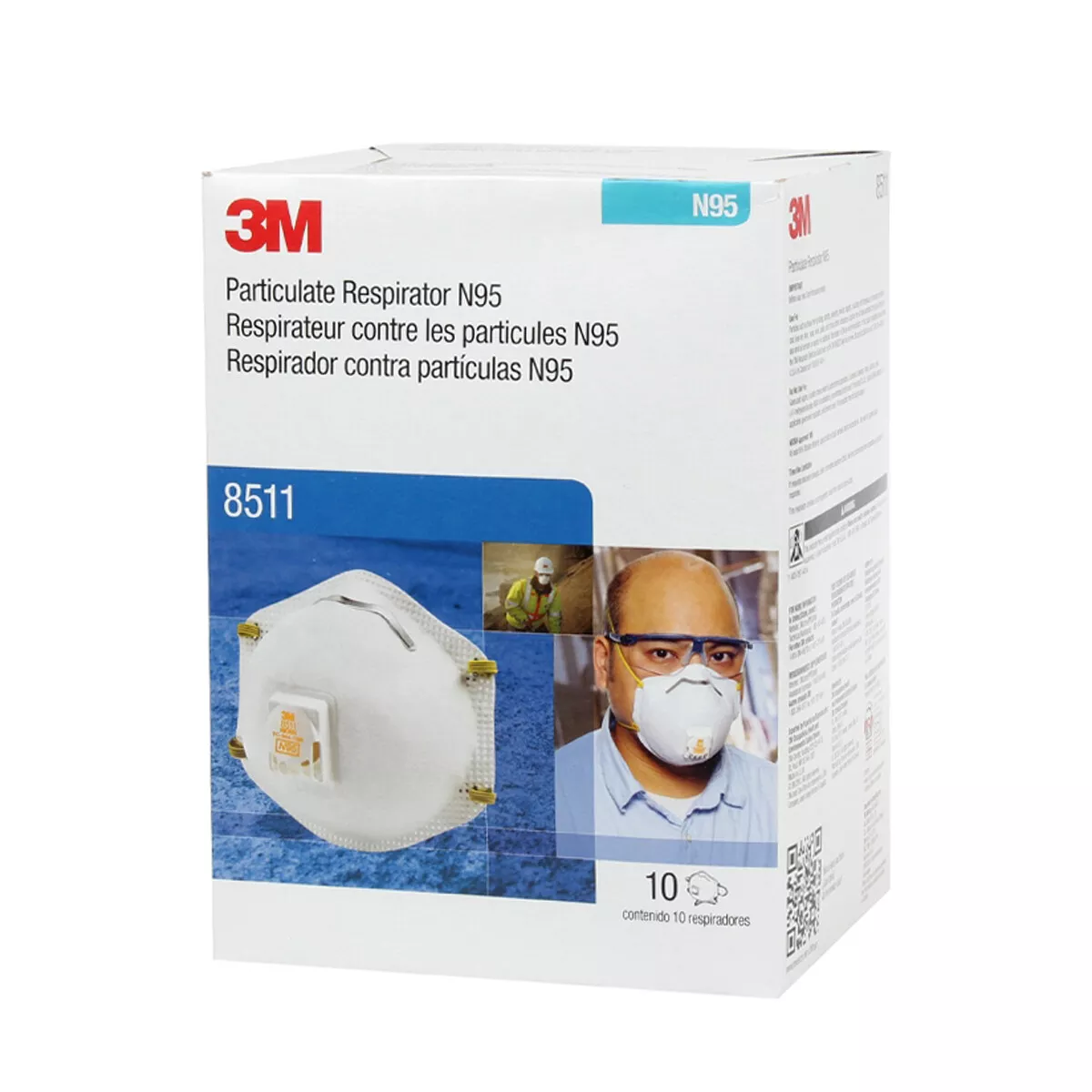 3M 8511 N95 Disposable Particulate Respirator Protection Exhalation Valve 10 BX