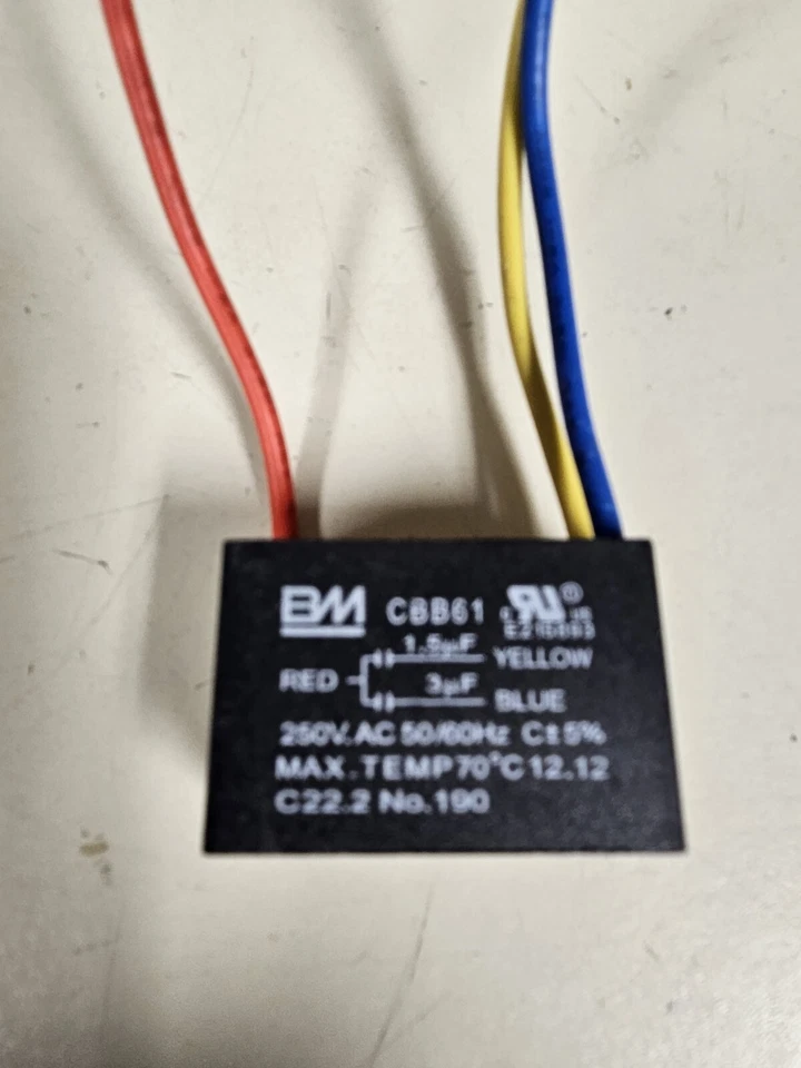 Ventilador de techo condensador tres cables rojo + amarillo a 1,5 UF y azul a 3. 0 UF Foto 3 de 4