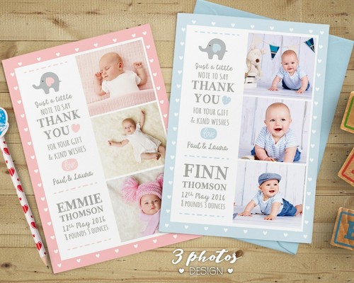 Personalised Baby Thank You Cards - Birthday - Christening + Envelopes (B1) - Picture 34 of 71