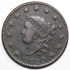 1820 1c N-9 Coronet or Matron Head Large Cent