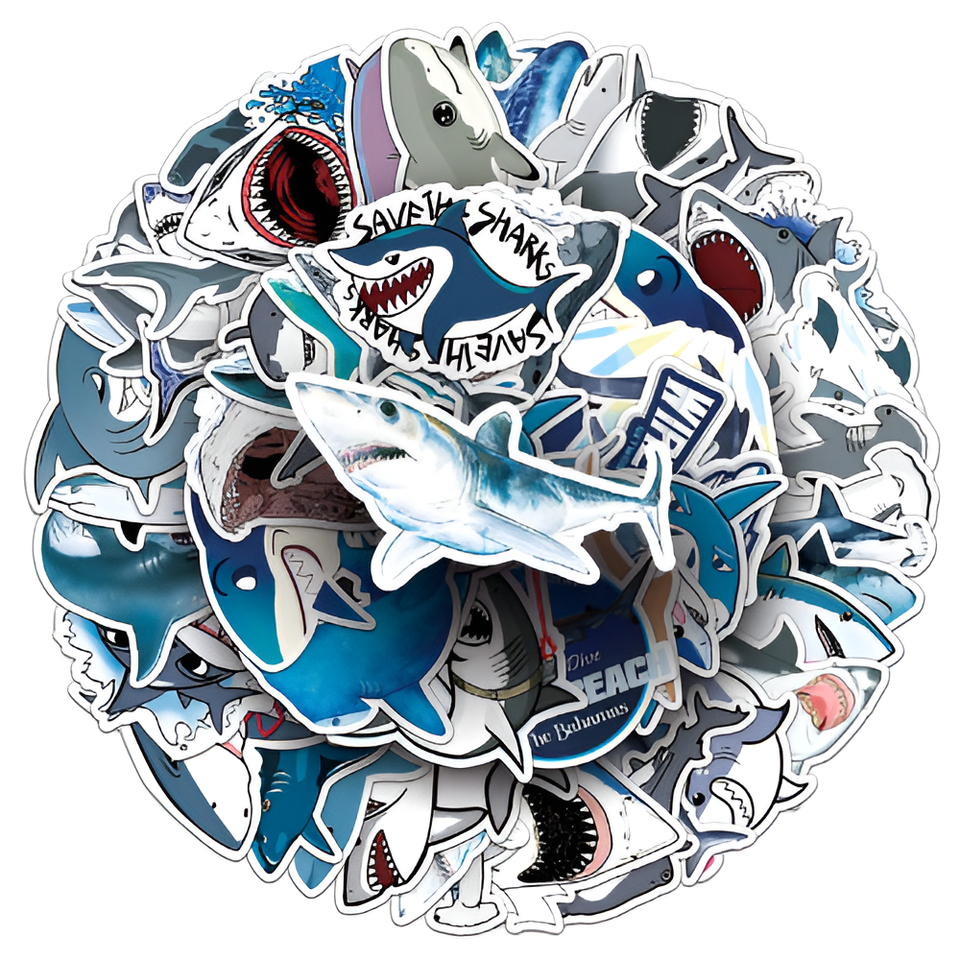 Shark Stickers x 10 Self Adhesive Ocean Journal & Scrapbook (A10