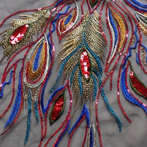 Sequined Peacock Lace Mesh Phoenix Feather Mesh Embroidery Clothing Applique DIY - Picture 5 of 8