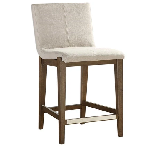 Uttermost Klemens 26" Wood and Fabric Upholstered Counter Stool in Beige/Walnut - Picture 1 of 10