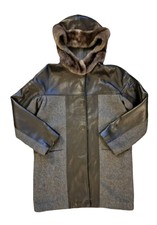 100% Wool And Soft Leather Mink Hooded Coat, Never Worn. Sz S, Fr 40, Uk 8