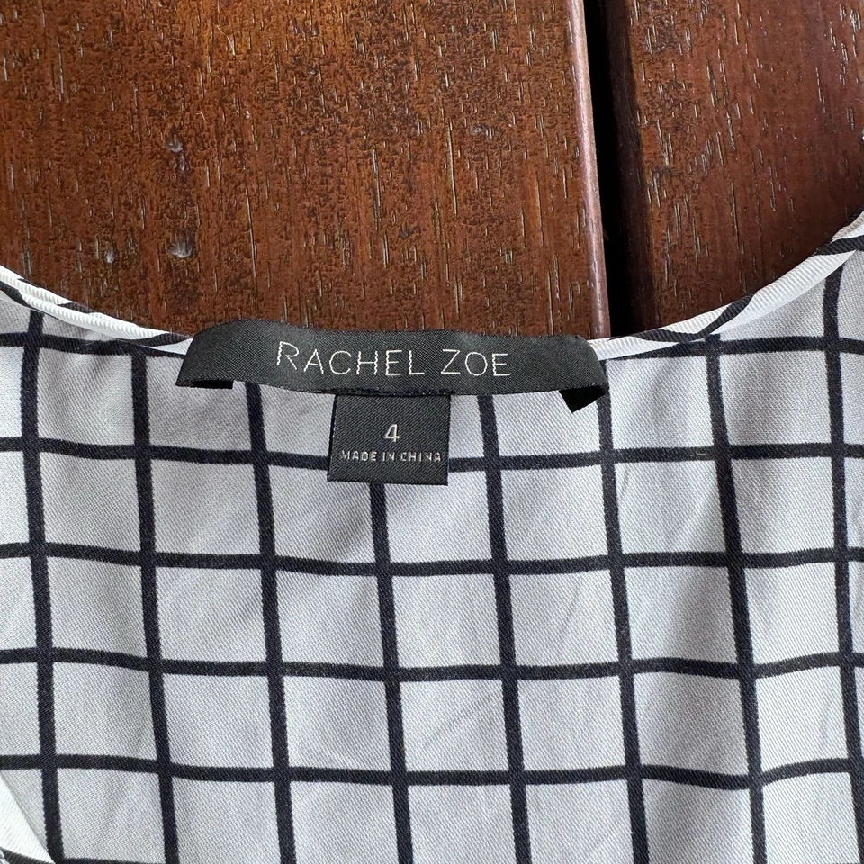 Rachel Zoe Size 4 AU 14 100% Silk Top Blouse Check Business Casual - image 4 of 4