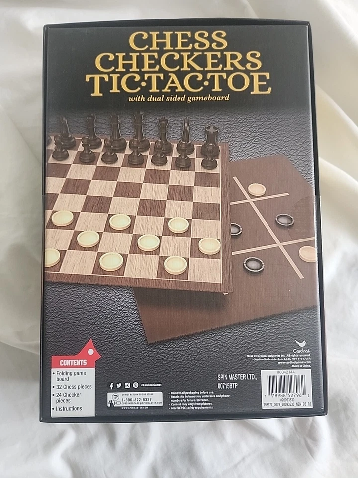 Traditions 3 in 1 Board Game Set Chess, Checkers, Tic Tac Toe New - Image 3 of 4