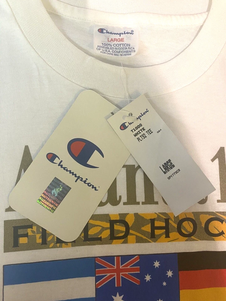 Nueva con etiquetas Camiseta Blanca Campeón de Hockey sobre Campo Juegos Olímpicos de Atlanta 1996 Grande 100% Algodón Foto 4 de 4