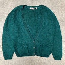 Vintage 80s Mohair Cardigan Sweater Pine Green
