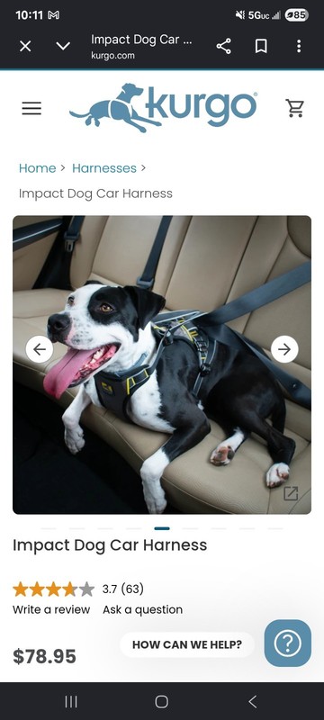 Kurgo 1259 Tru-fit Crash Tested Dog Harness Large Black/Yellow