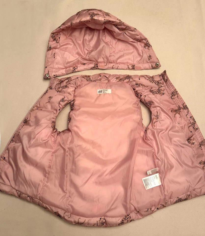 Chaleco de Invierno H&M Niñas Rosa Guepardo Leopardo Puff con Capucha Desmontable - Talla 6X-7 Foto 3 de 4