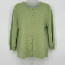 Simply Cashmere Womens Lime Green Button Front Cardigan 100% Cashmere Size XL