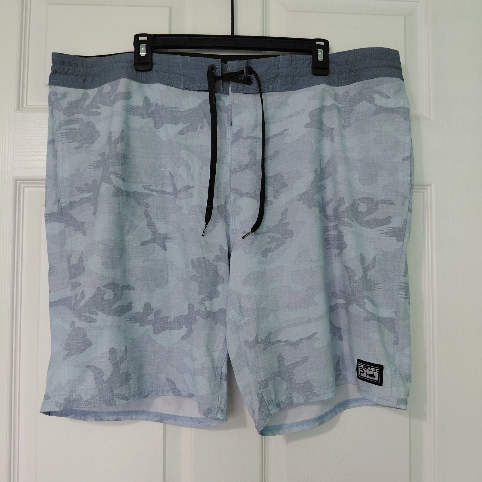 Pelagic Board Shorts Mens 40 Gray Camouflage The Slide High Performance Fish