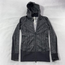Lululemon Jacket Women 6 Black Spotted Hooded Full Zip Track Running Stretch