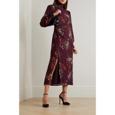 NEW Reformation Aude Purple Floral Georgette High Neck Midi Dress SZ 2