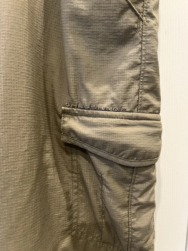 Pantalones convertibles Columbia PFG Omni-Shade para mujer talla L verde piedra plata Ridge Foto 3 de 4