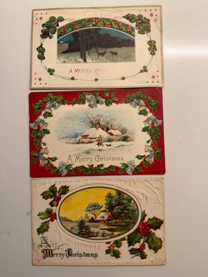 Embossed Christmas Postcards Postmarked:1910, 1912, 1914 Beautiful lot of 3 