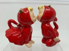 Vintage Japan Red Devil Kissing Kids Salt & Pepper Shakers