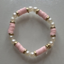 Girls Pink White Gold Beaded Stretch Bracelet