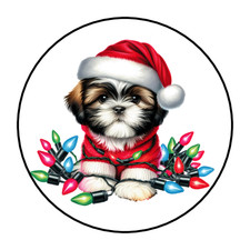CHRISTMAS SHIH TZU ENVELOPE SEALS STICKERS LABELS TAGS 1.5