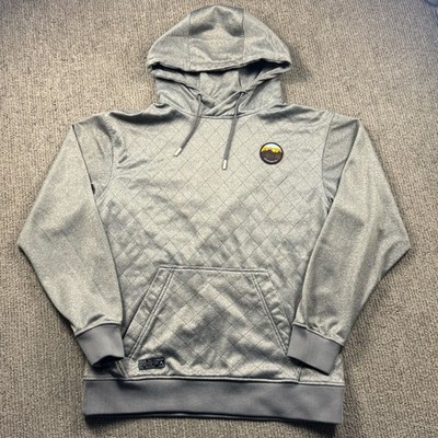 Saga Outerwear Mens Grey Quilted Saga-Tek Hoodie Pullover Large Mountain Patch