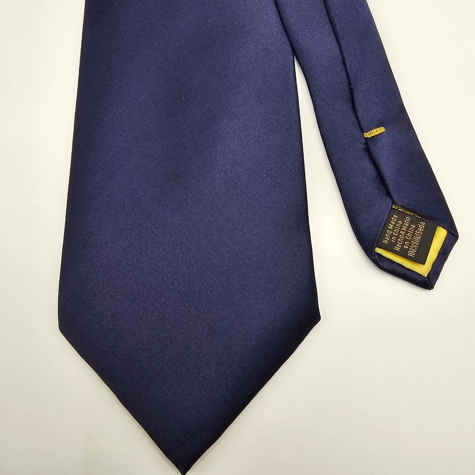 Donald J Trump Signature Collection Corbata Azul Sólido Barra Dorada Hombres Seda Clásica 58" Foto 3 de 4