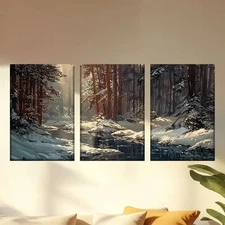 3pcs  Enchanting Snowy Forest  Wall Art Canvas Framed 50x70cm