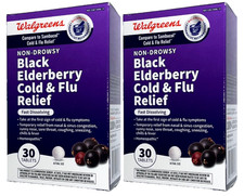 Walgreens Non-Drowsy Black Elderberry Cold Flu Relief 30Ct-Pack of 2 60 Tablets