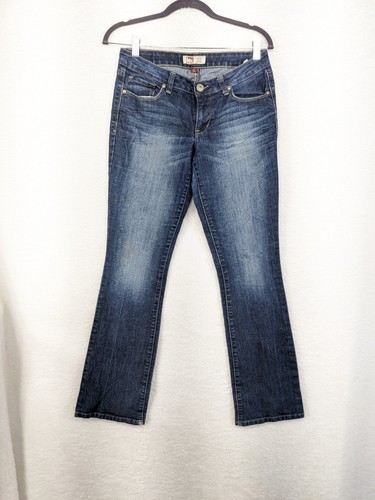 0318 - l.e.i. Ashley Lowrise Boot Cut Blue Denim Jeans Juniors Size 5 - Picture 1 of 17