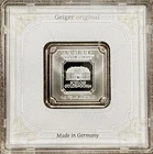 Geiger Edelmetalle 1oz .999 Fine Silver Security Line Square Bar in Assay Case
