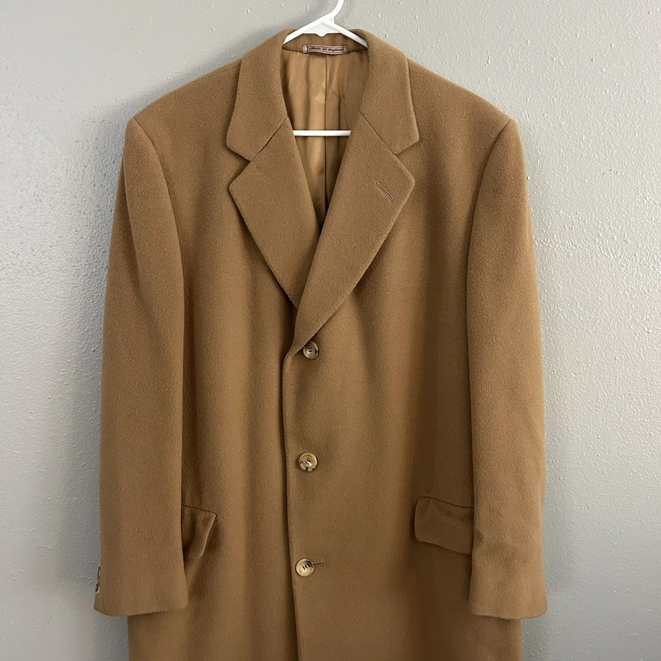 Vintage Sulka 100% Cashmere Notch Collar Overcoat Size 44 Tan Camel Coat England - Image 2 of 4