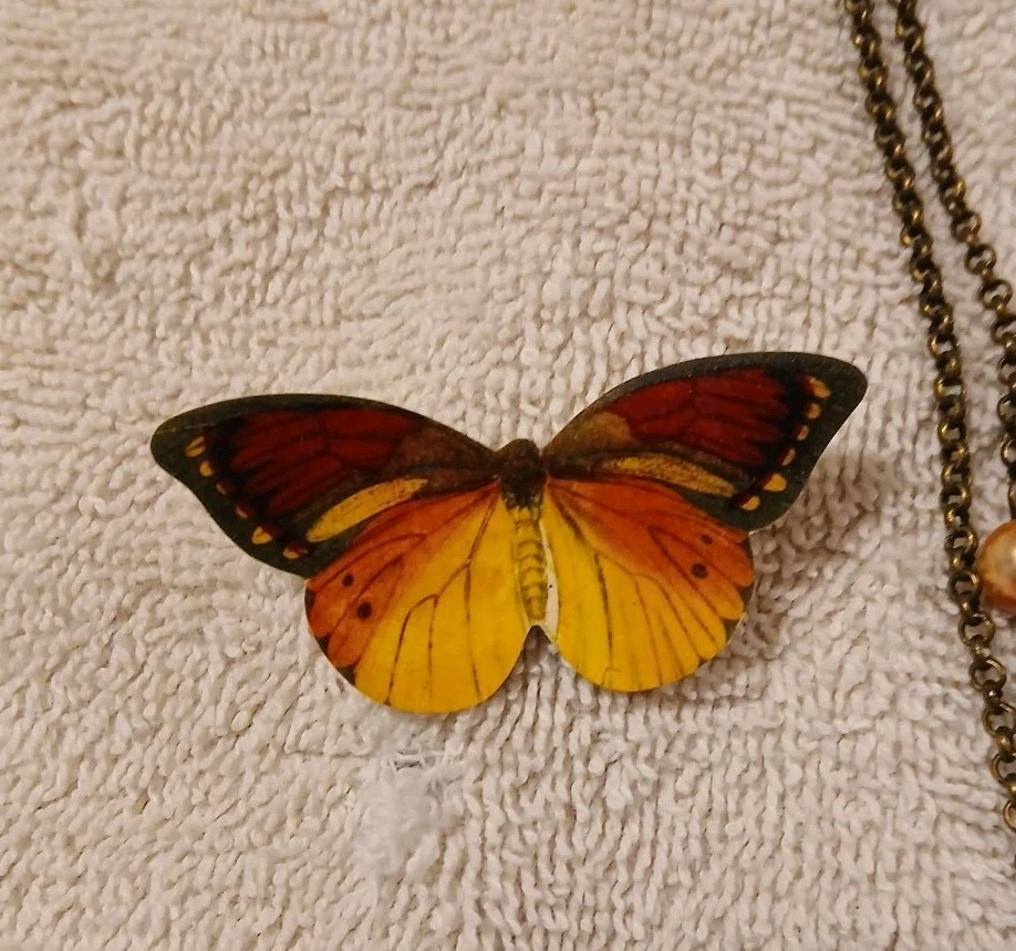 Лот из 3 бабочка ювелирных изделий 1 серебряного тона ожерелье, 3 уровня цепочка с бисером, 1 булавка - Изображение 4 из 4