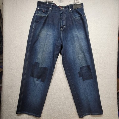 Vokal Jeans Men's Size 38 Baggy Wide Leg Patchwork Y2K Hip Hop Denim 38x33