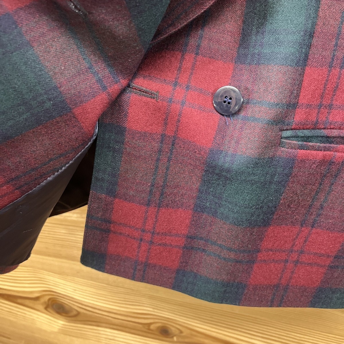 Giorgio Sant Angelo Blazer Jacket 14 Plaid Red Green Wool Double 