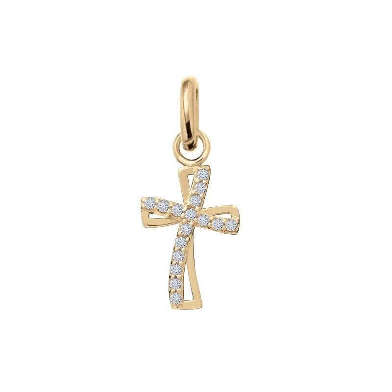 Pendentif forme croix sertie zirconium plaqué or 18 carats 750/000 poinçonné - Photo 1/1
