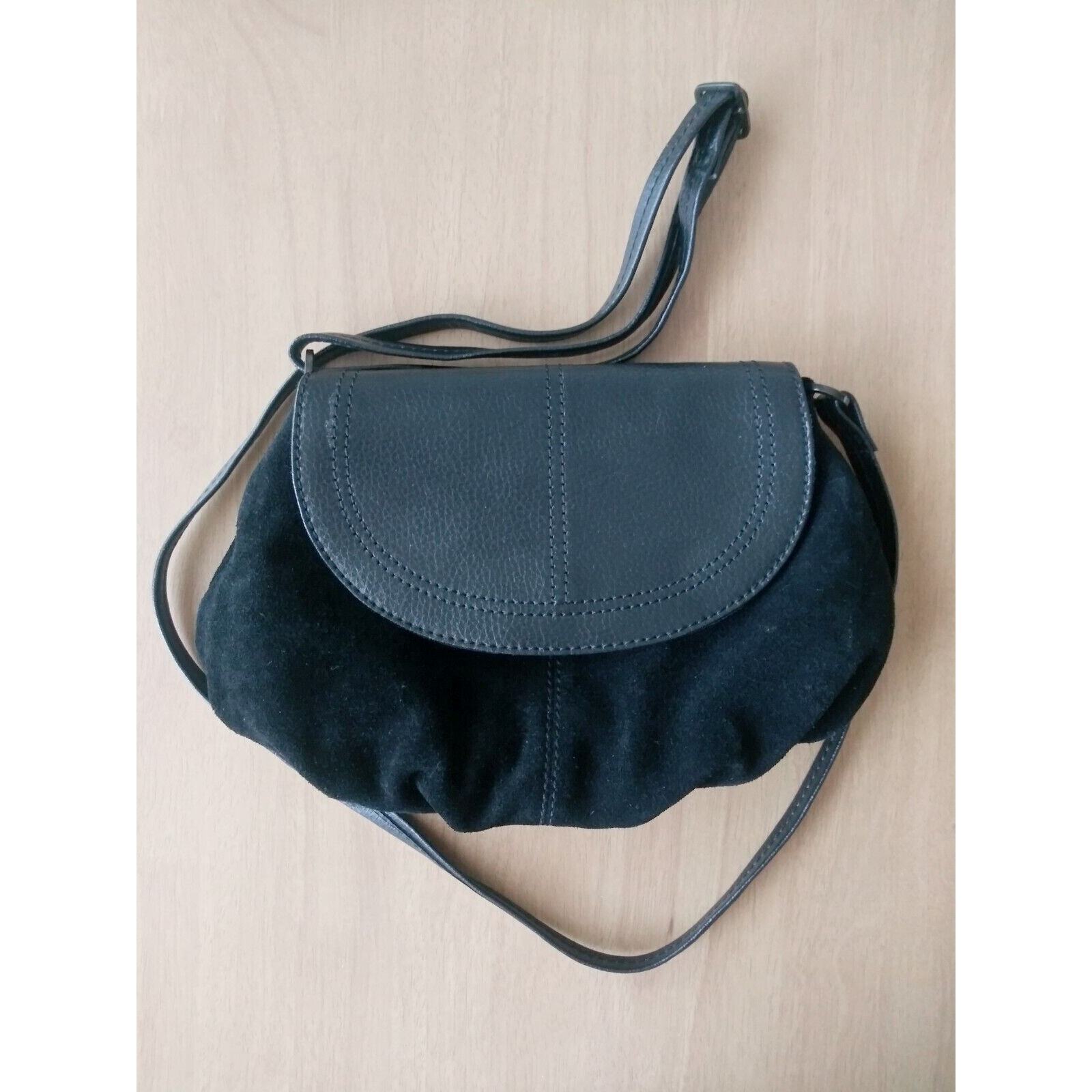 Tex 90s Y2K Style Black Leather Suede Purse Bag Hobo Boho Minimalist Classic