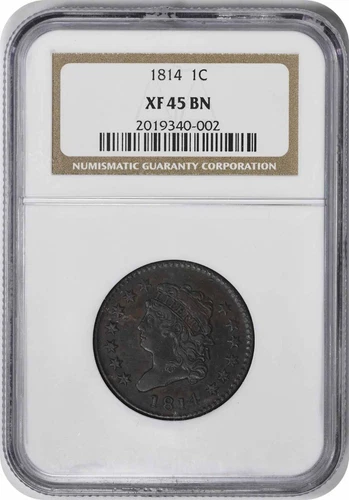 1814 Large Cent Plain 4 EF45BN NGC