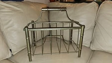 Vintage Mid Century Brass Tone Hollywood Regency Bamboo Magazine Rack Holder