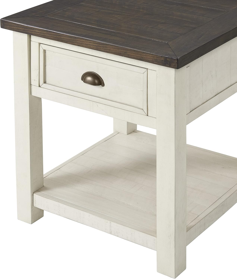 Solid Wood End Table, Cream White with Brown Top eBay
