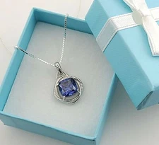 TANZANITE 8mm CUSHION INFINITY NECKLACE (16" Or 18") 925 Sterling Silver