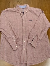 Chaps Easy Care Mens XL Long Sleeve Button Front Dress Shirt Maroon Blue