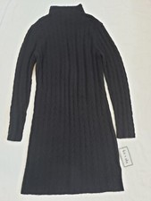 Kit & Sky Women Cable Knit Sweater Dress Black Size XL
