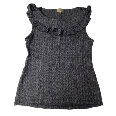 Ella Moss Womens Sleeveless Top XS Gray  Ruffled Scoop Neck Soft Knit Tunic