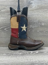 Lil Durango Child Sz 2 M Brown Texas Flag Star Square Toe Western Cowboy Boots