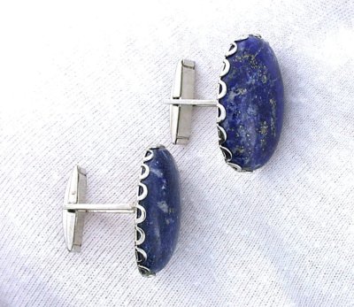 Lapis Lazuli 25x18 Oval Cabochon Cab Gem Silver Color Cufflink