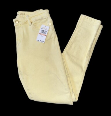NWT $110 Michael Kors IZZY Cropped Stretch Skinny Jeans Yellow, Size 2