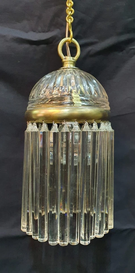 VINTAGE ITALIAN PAIR OF CRYSTAL HANGING LIGHTS CHANDELIER BRASS CEILING LIGHT # - Image 4 of 4