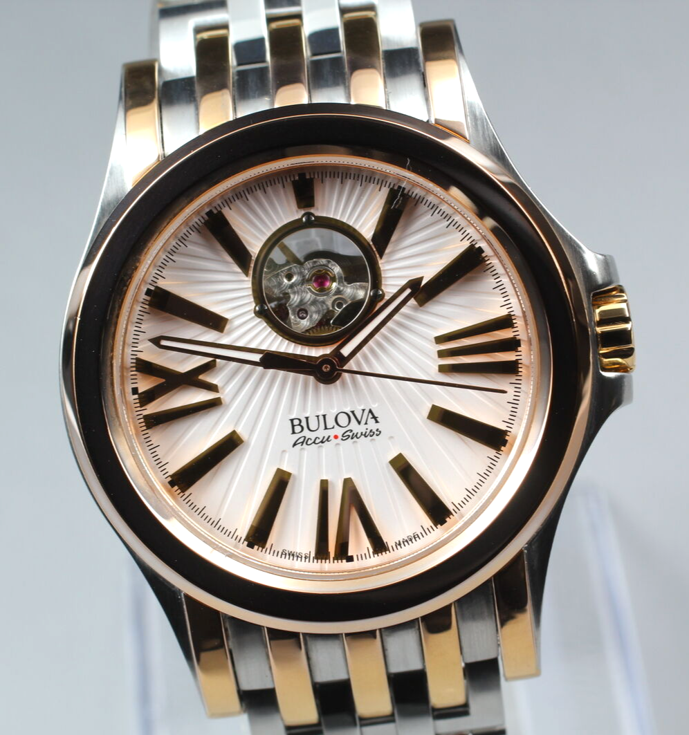 Bulova Accu-Swiss 65A105 40mm Automatic Skeleton Dial Sapphire Stainless Steel Gold Plated Watch
