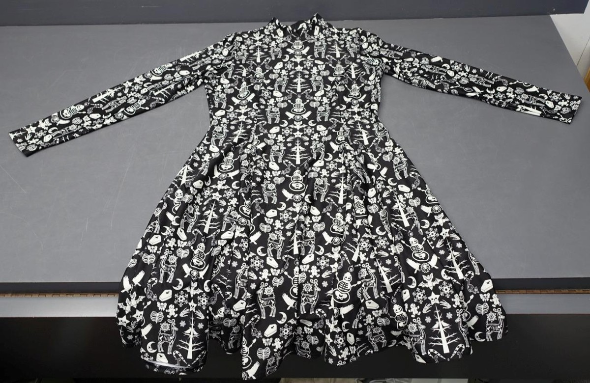 BlackMilk XL Black/White Stretch Skeleton Goth Christmas Print Fit Flare  Dress | eBay